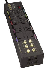 image for Tripp Lite Isobar 10 Outlet Audio / Video Surge Protector Tel / Modem / Coax / Network 8ft Cord Right Angle Plug, & $500,000 Insurance (HT10DBS)
